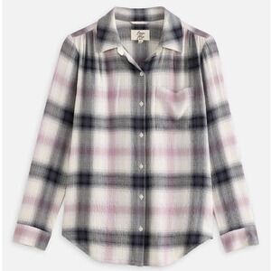 Cosmic Blue Love Rosie Relaxed Button Up Shirt White Plaid XL New With Tags